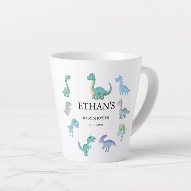 Taza De Café Latte Stylish Dinosaur Baby Shower White (Ángulo derecho)