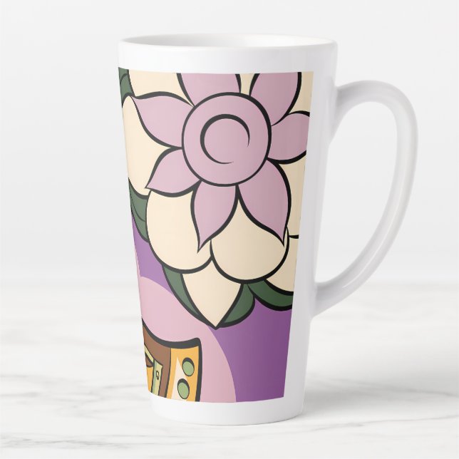Taza De Café Latte Stylized Axe and Flower Design (Derecha)