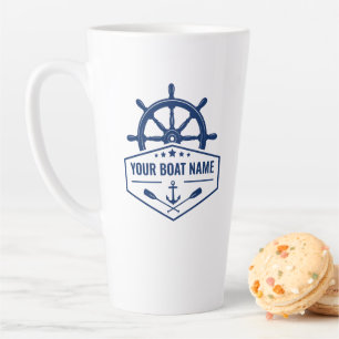 Taza De Café Latte Su nombre de barco con casco de anclaje 2 lados gr