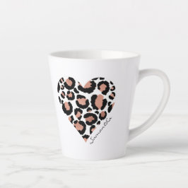 Taza De Café Latte Su nombre Leopard Cheetah Pattern Heart