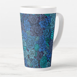 Taza De Café Latte Suculento jardín en azul