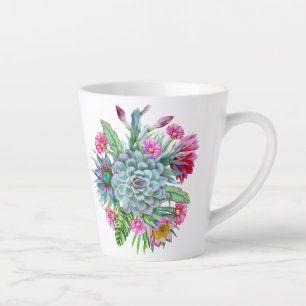 Taza De Café Latte Suculentos Echeveria Cactus Flores