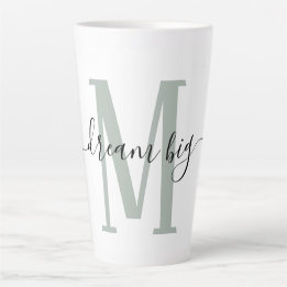 Taza De Café Latte Sueño de positividad Monograma verde grande sabio 