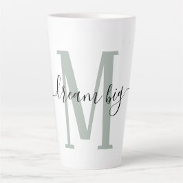 Taza De Café Latte Sueño de positividad Monograma verde grande sabio