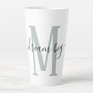 Taza De Café Latte Sueño de positividad Monograma verde grande sabio