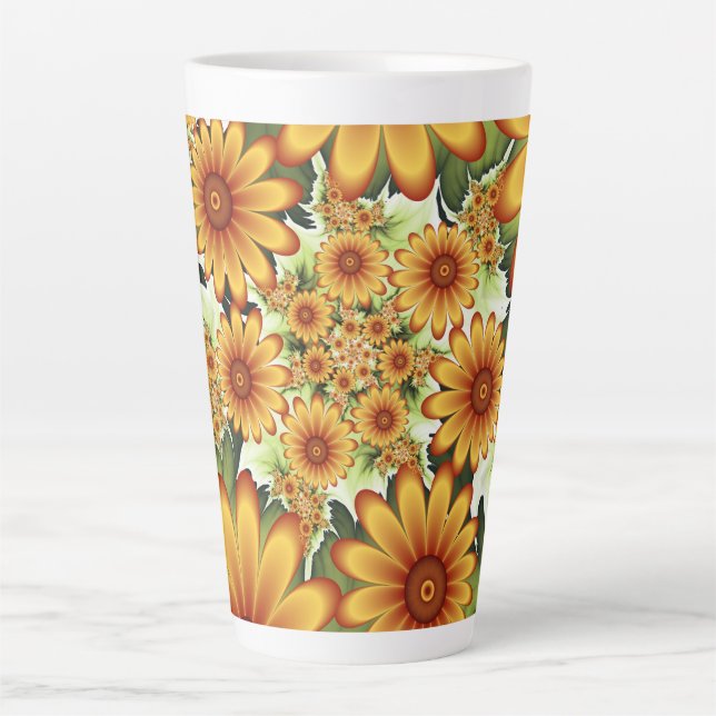 Taza De Café Latte Sueño floral, arte fractal de flores abstractas mo (Anverso)