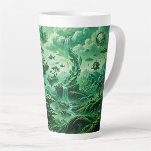 Taza De Café Latte Sueños de Esmeralda Paisaje Surrealista Tonos de V