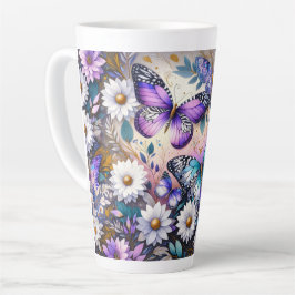 Taza De Café Latte Sueños de Mariposa Floral 