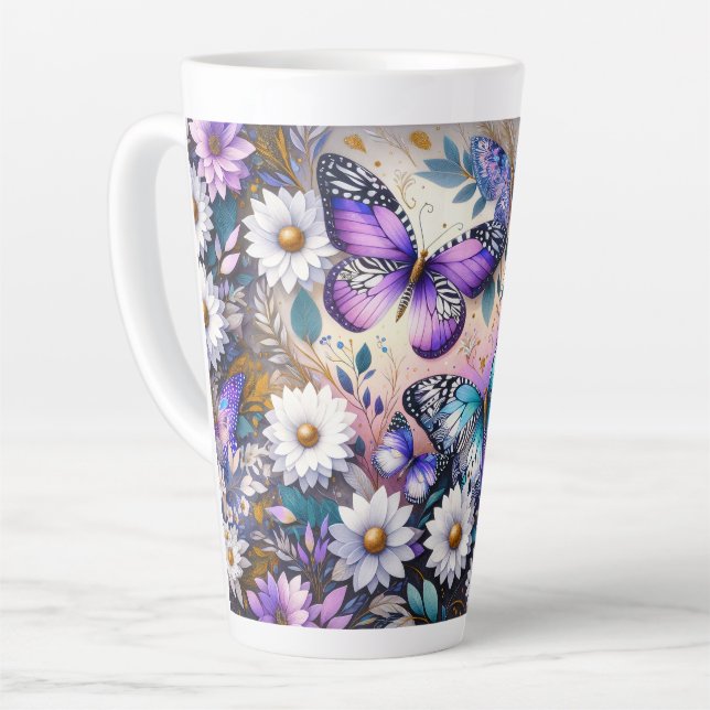 Taza De Café Latte Sueños de Mariposa Floral  (Ángulo izquierdo)