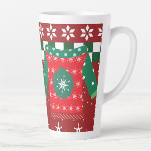 Taza De Café Latte Suéter feo patrón copo de nieve rojo verde