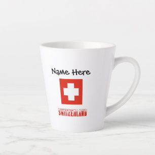 Taza De Café Latte Suiza Bandera Suiza Negra Personalización 