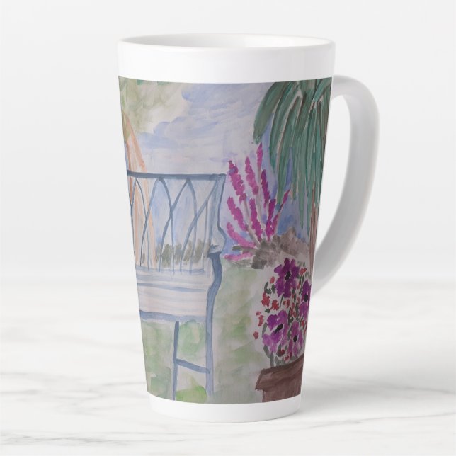 Taza De Café Latte Summer Garden Bench Latte Mug (Ángulo derecho)