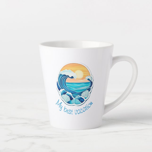 Taza De Café Latte Sun, waves, shell (Derecha)
