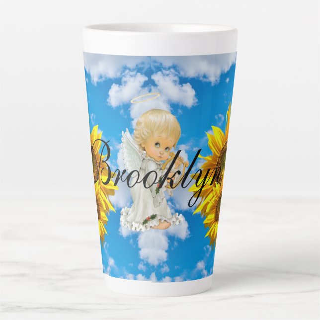 Taza De Café Latte Sunflower Baby Angel Floral Sky Latte Mug (Anverso)