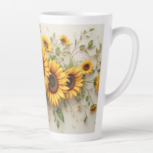 Taza De Café Latte Sunflower Bouquet Botanical Art (Derecha)