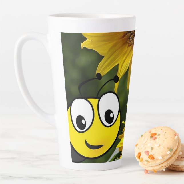Taza De Café Latte Sunflower Bumblebee Latte Mug (In situ)