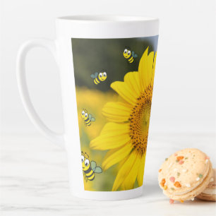 Taza De Café Latte Sunflower Bumblebee Latte Mug