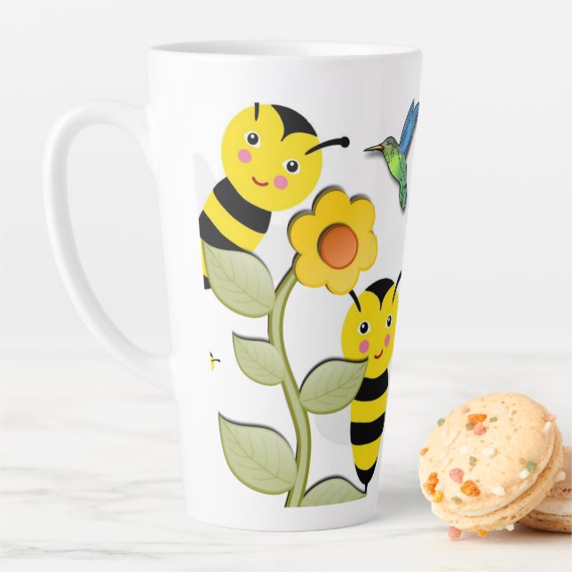 Taza De Café Latte Sunflower Bumblebee Latte Mug (In situ)