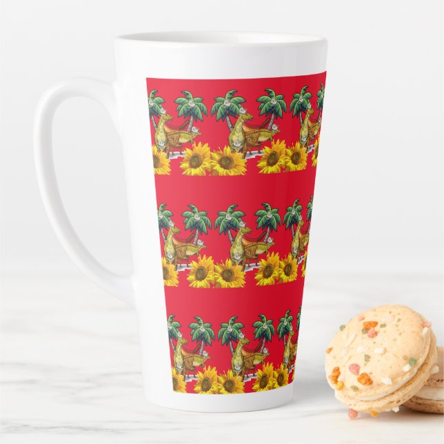 Taza De Café Latte Sunflower Dinosaur Floral Latte Mug (In situ)