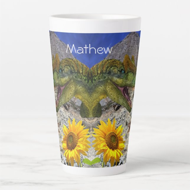 Taza De Café Latte Sunflower Dinosaur Floral Latte Mug (Anverso)