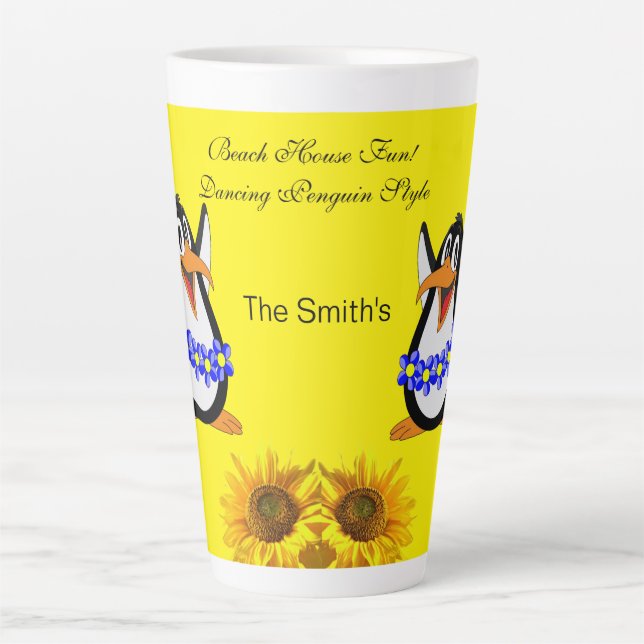 Taza De Café Latte Sunflower Penguin Floral Latte Mug (Anverso)