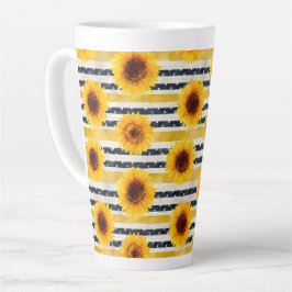 Taza De Café Latte Sunflower Stripes Navy & Yellow 