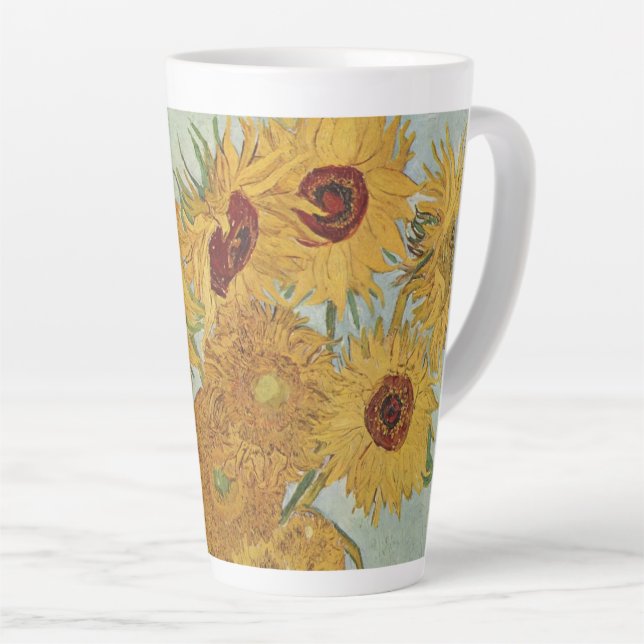 Taza De Café Latte Sunflowers(en azul)-Vincent van Gogh (Ángulo derecho)