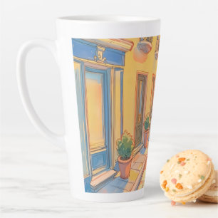 Taza De Café Latte Sunny European Street Cosy Architecture Viaje al a