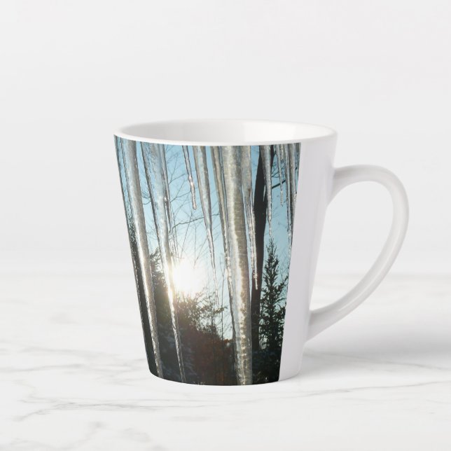 Taza De Café Latte Sunrise Through Icicles Winter Nature Photography (Derecha)