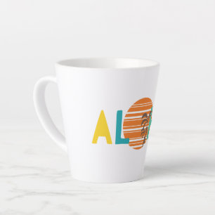 Taza De Café Latte Sunset minimalista "Aloha" y tazón blanco de árbol