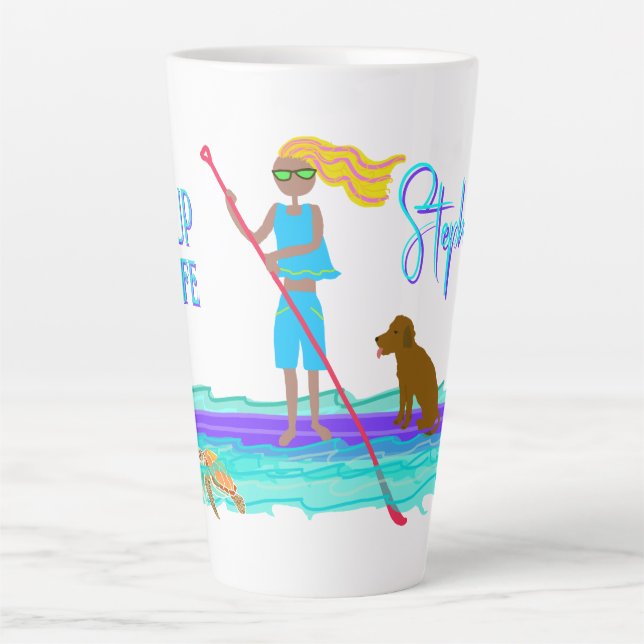 Taza De Café Latte SUP Life Illustrated Girl n Dog (Anverso)