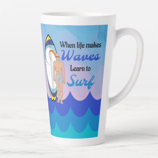 Taza De Café Latte Surfboard Ocean Waves Blue Motivation Cita (Derecha)