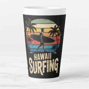 Taza De Café Latte surfing hawaiano retro - surfista de playa vintage