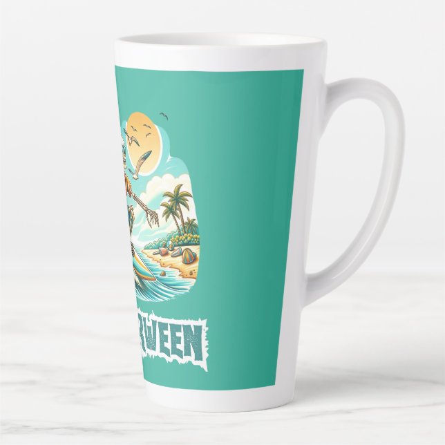 Taza De Café Latte Surfing Skeleton Summerween Beach Vibes (Derecha)