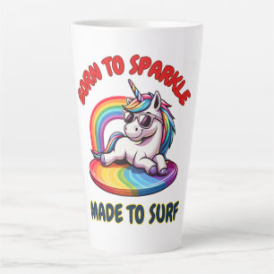 Taza De Café Latte Surfista de Unicorn Rainbow Surfing Guay