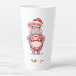 Taza De Café Latte Surfista Hipopótamo en bikini rojo para Navidad
