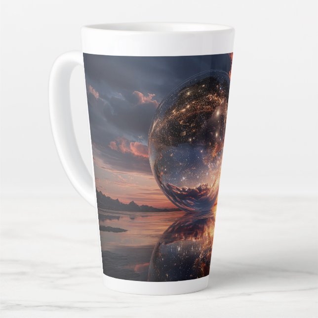 Taza De Café Latte Surreal Reflective Sphere Containing Stars (Ángulo izquierdo)