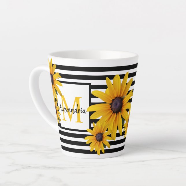 Taza De Café Latte Susan Black Stripe Monograma Amarillo (Ángulo izquierdo)