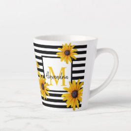 Taza De Café Latte Susan Black Stripe Monograma Amarillo