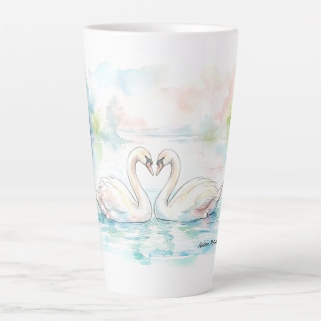 Taza De Café Latte Swan Lovers - Valentine's Day (Anverso)