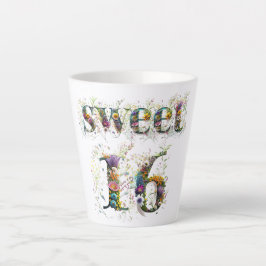 Taza De Café Latte Sweet 16 Happy Birthday Wildflowers Text