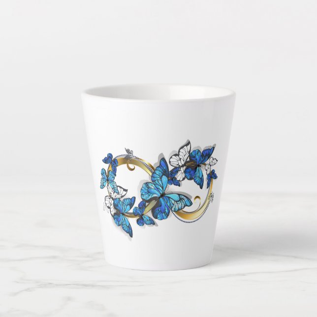 Taza De Café Latte Symbol Infinity of Blue Morpho Butterflies (Anverso)