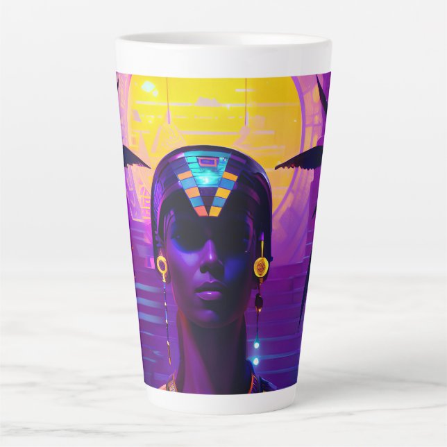 Taza De Café Latte Synthwave Pharaoh (Anverso)
