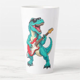 Taza De Café Latte T-Rex Dinosaur Roquero con Gafas de Sol y Guitarra