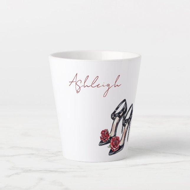 Taza De Café Latte Tacones altos de rosa floral roja negra (Anverso)