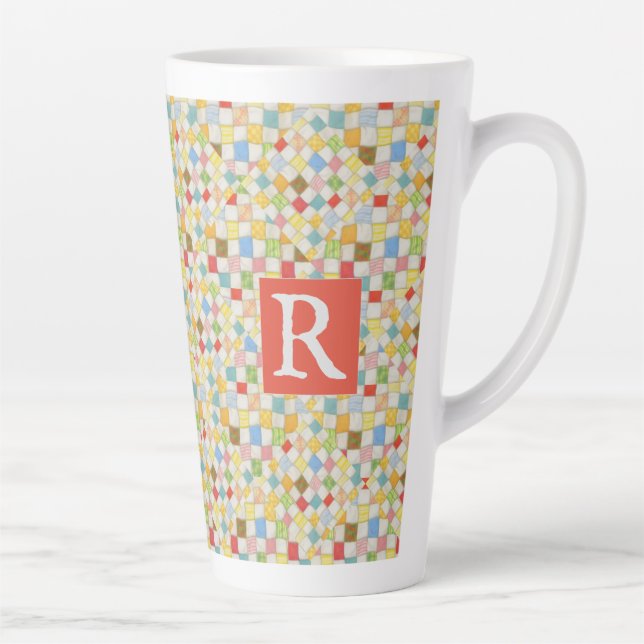 Taza De Café Latte Tall Latte CÁLIDO MOSAICO + Texto / Rojo (Derecha)