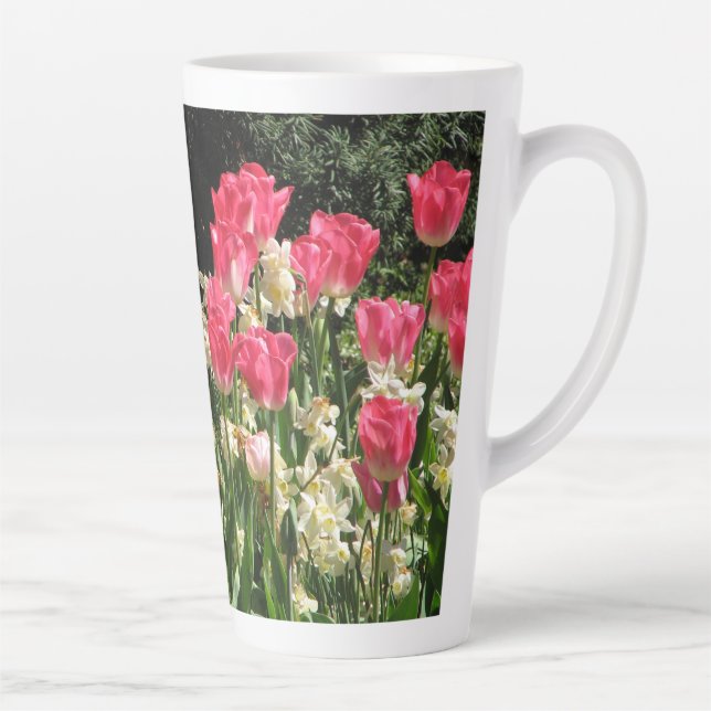 Taza De Café Latte Tall Latte Mug Tulips rosados (Derecha)