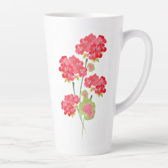Taza De Café Latte Tallos de geranios acuarela (Derecha)