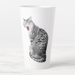 Taza De Café Latte Tapa de bostezo erguido gato Monocromo Art Mug