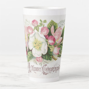 Taza De Café Latte Tarjeta de Navidad Vintage Retro, Flores de Manzan